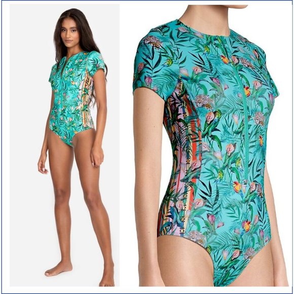 Johnny Was Other - Johnny Was Swimsuit One-Piece Swimsuit L Taina Rashguard Surf Zip Tropical NEW